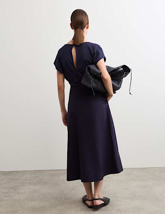 Vestido skater a media pierna tejido de punto de modal de algod&oacute;n