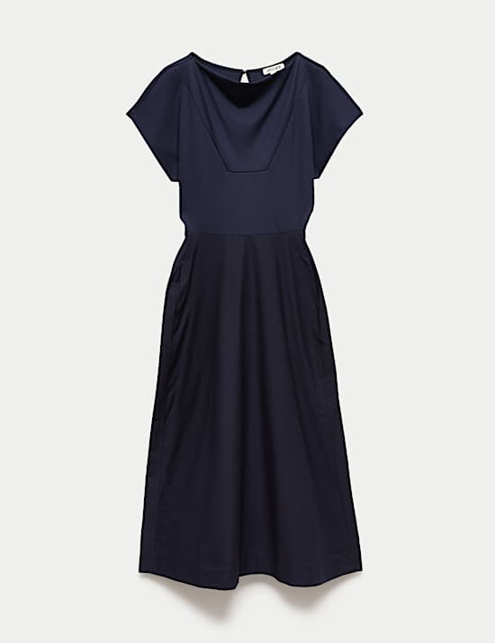 Vestido skater a media pierna tejido de punto de modal de algod&oacute;n