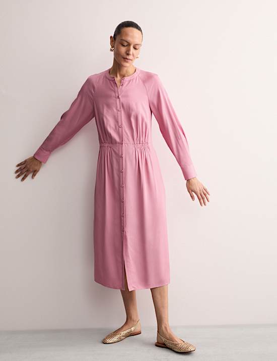 Midi Button Through Relaxed Waisted Dress