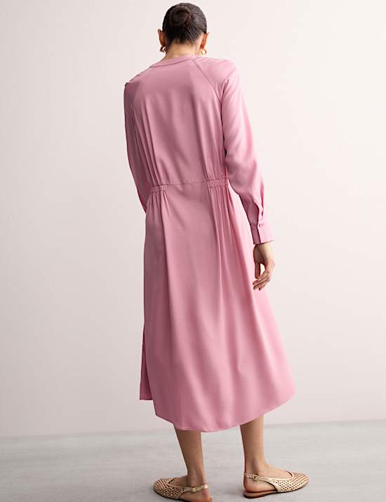 Midi Button Through Relaxed Waisted Dress