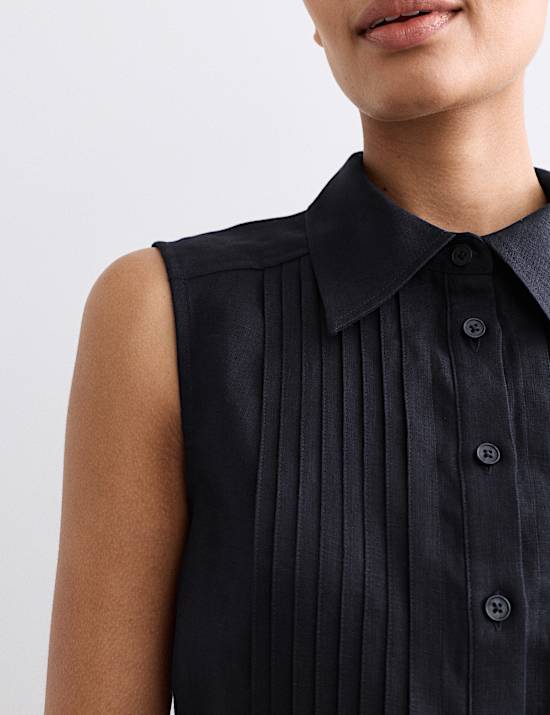 Robe chemise pliss&eacute;e longueur genou 100 % lin