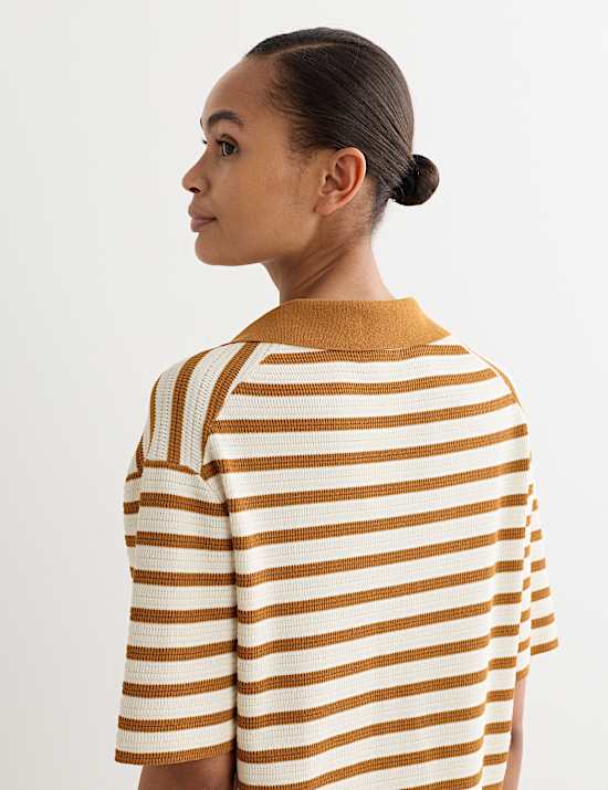 Cotton Blend Knitted Striped V-Neck Dress