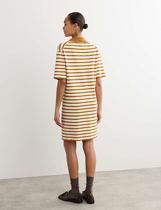 Cotton Blend Knitted Striped V-Neck Dress