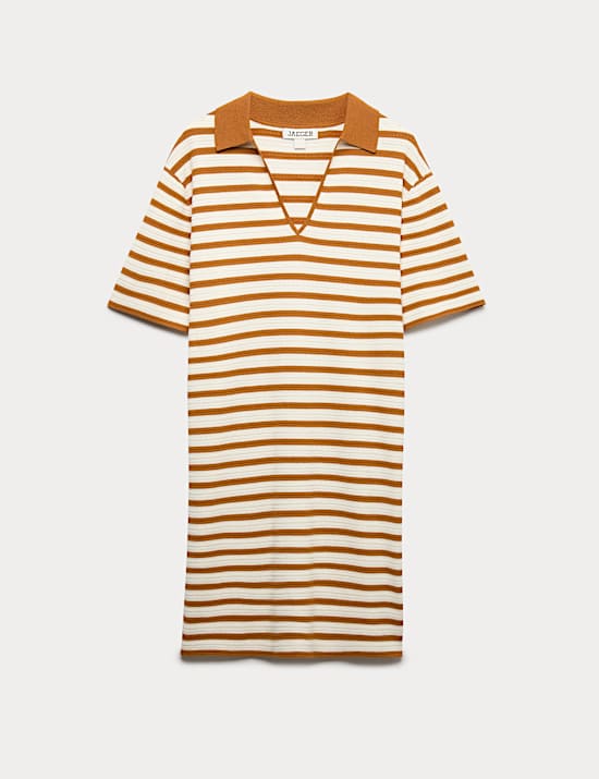 Cotton Blend Knitted Striped V-Neck Dress