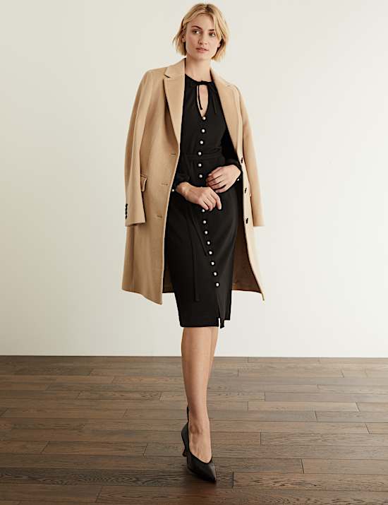Jersey Tie Neck Button Through Midi Dress
