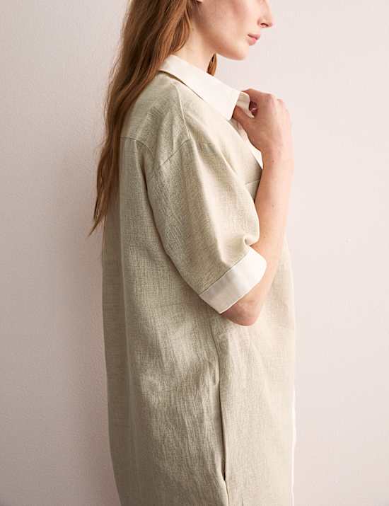 Pure Linen Knee Length Shirt Dress