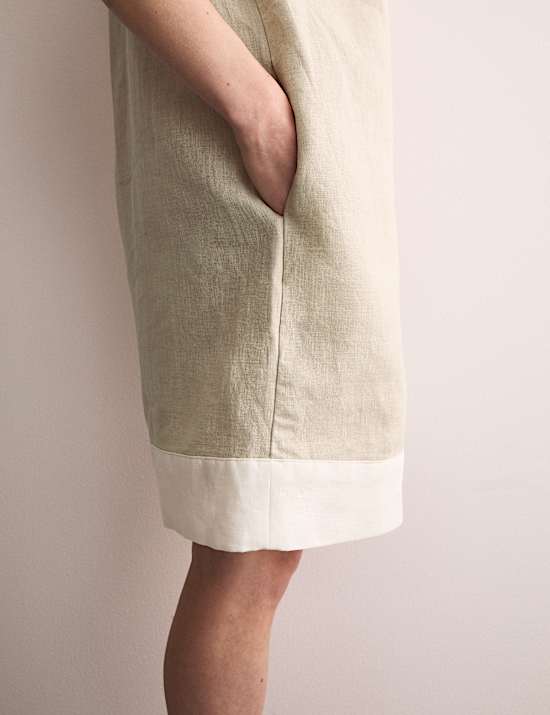 Pure Linen Knee Length Shirt Dress