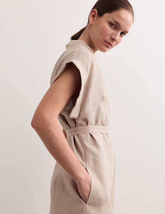 Pure Linen V-Neck Midi Wrap Dress