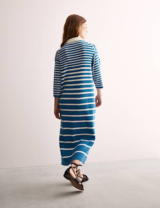 Merino Wool Rich Striped Midi Knitted Dress