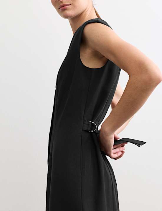 Cotton Blend V-Neck Midaxi Column Dress