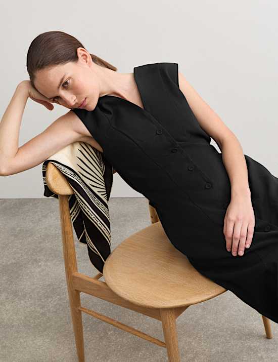 Cotton Blend V-Neck Midaxi Column Dress