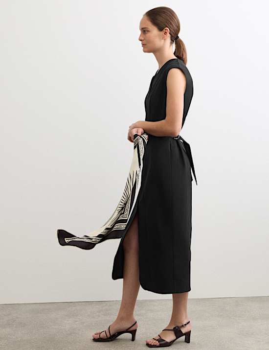 Cotton Blend V-Neck Midaxi Column Dress