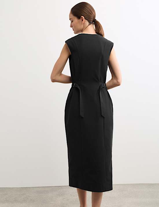 Cotton Blend V-Neck Midaxi Column Dress