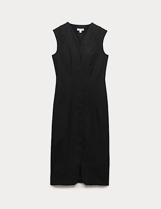 Cotton Blend V-Neck Midaxi Column Dress