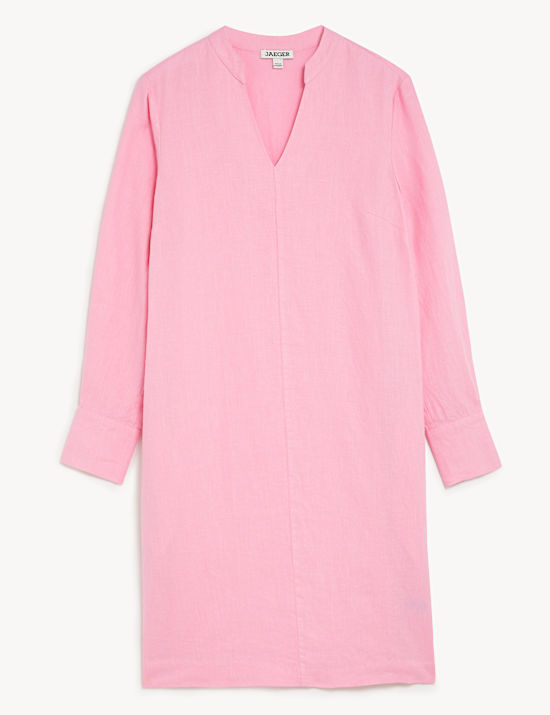 Robe tube 100&nbsp;% lin longueur genou &agrave; col V