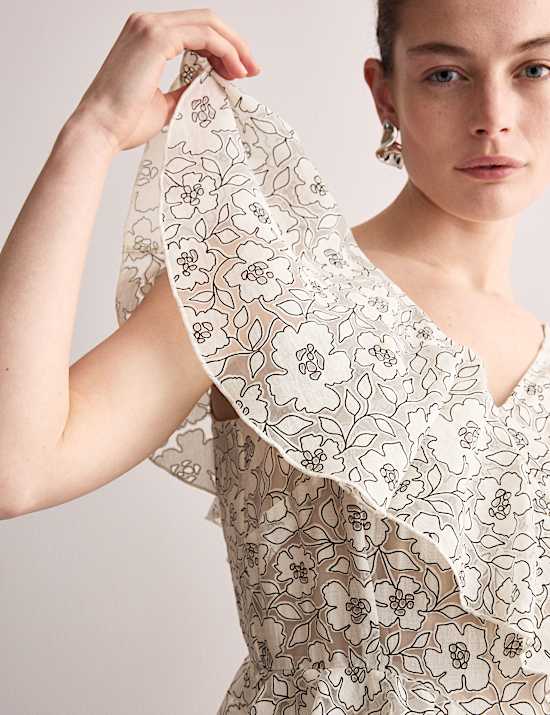 Floral Frill Detail Midi Tea Dress