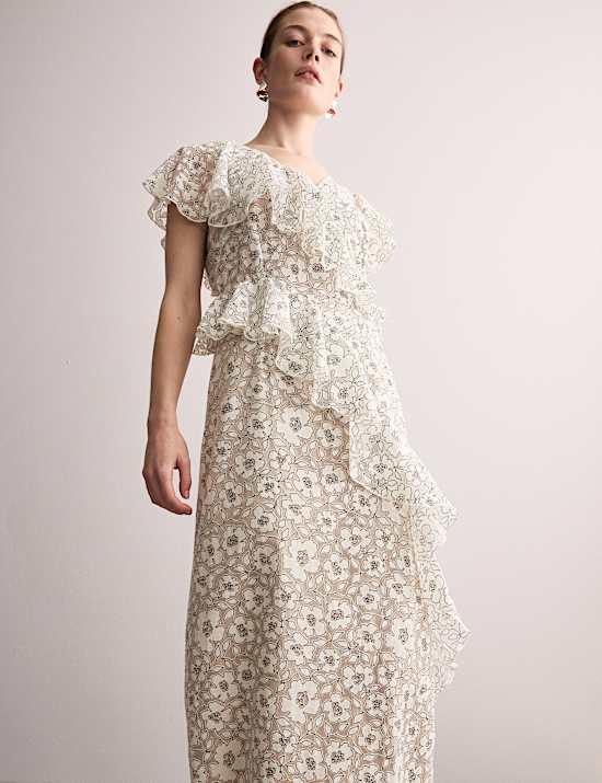 Floral Frill Detail Midi Tea Dress