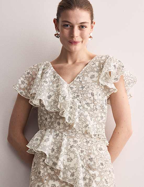 Floral Frill Detail Midi Tea Dress