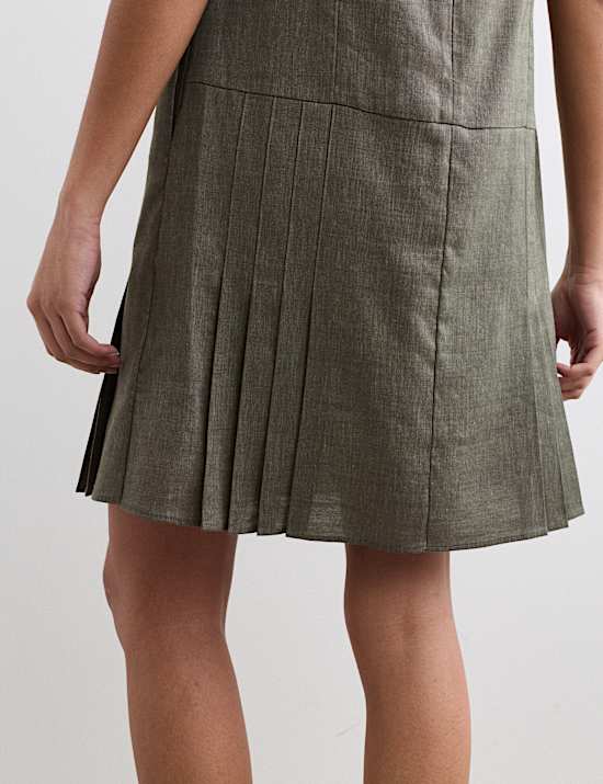 Linen Blend V-Neck Knee Length Shift Dress