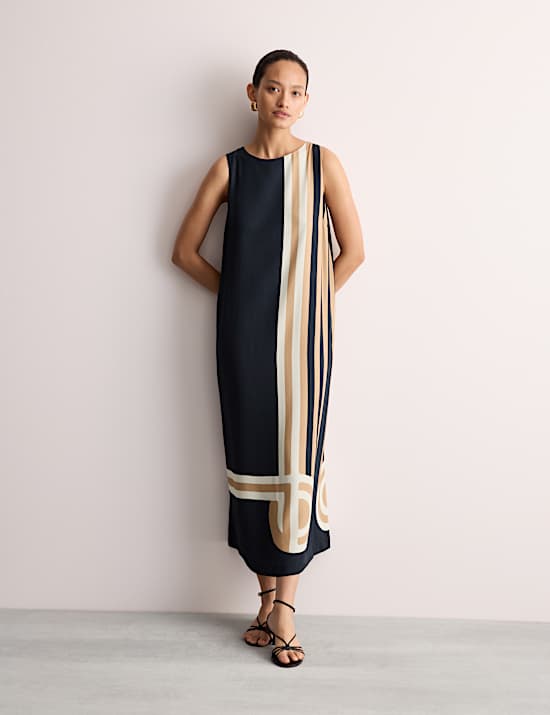 Robe coupe droite midi à décolleté rond à imprimé foulard