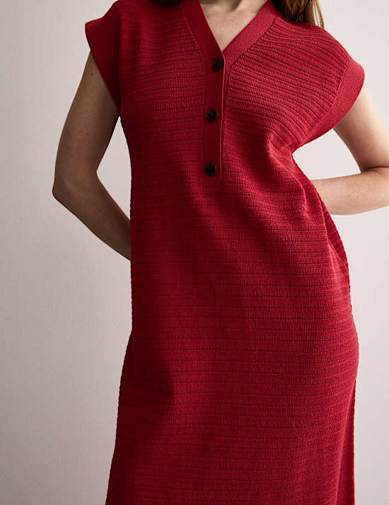 Μίντι πλεκτό φόρεμα με λαιμόκοψη V από σύμμεικτο βαμβάκι