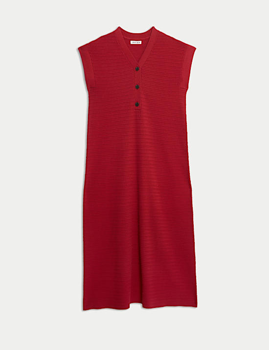 Μίντι πλεκτό φόρεμα με λαιμόκοψη V από σύμμεικτο βαμβάκι