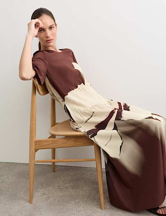 Pure Silk Printed Midi Swing Dress