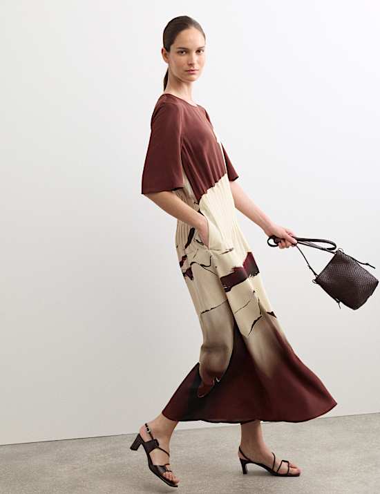 Pure Silk Printed Midi Swing Dress