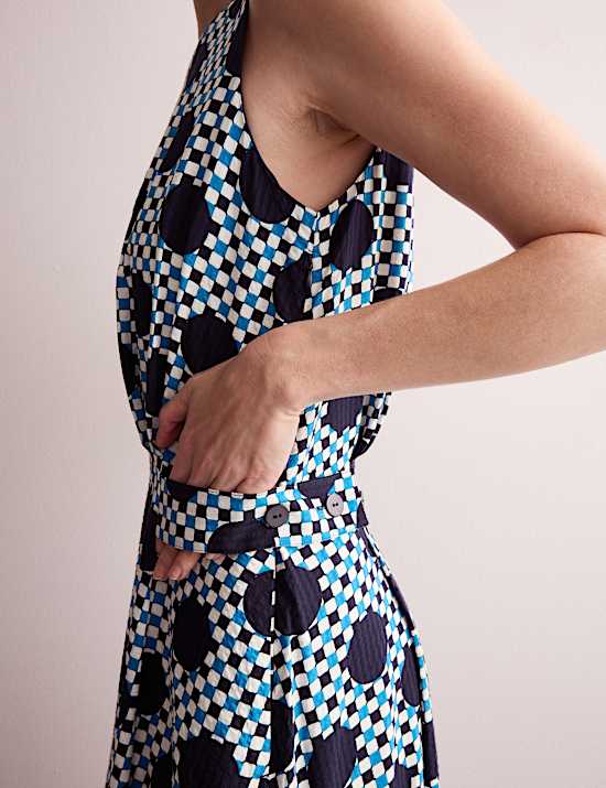 Μίντι καρό φόρεμα με πουά μοτίβο από σύμμεικτο βαμβάκι