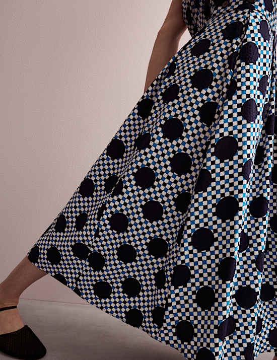 Μίντι καρό φόρεμα με πουά μοτίβο από σύμμεικτο βαμβάκι