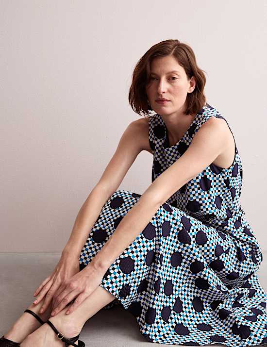 Μίντι καρό φόρεμα με πουά μοτίβο από σύμμεικτο βαμβάκι