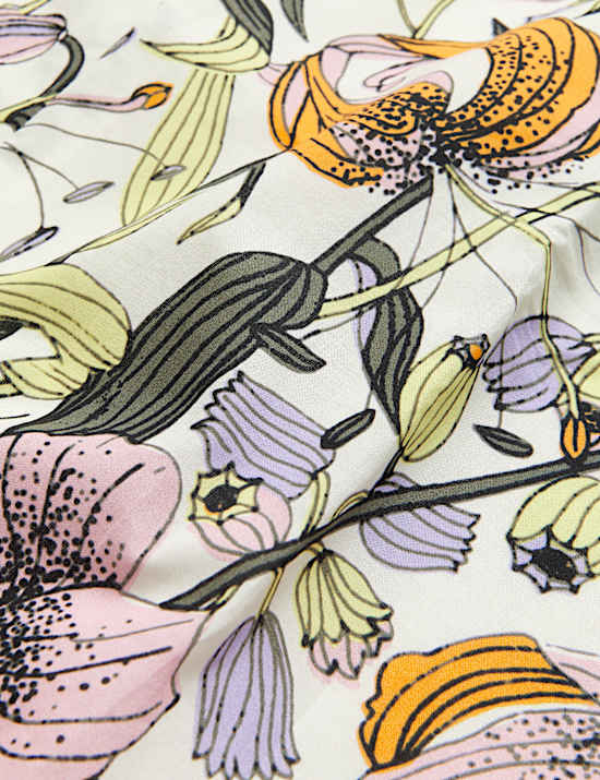 Pure Cotton Floral V-Neck Midi Shift Dress