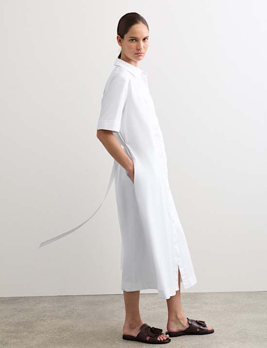 Pure Cotton Belted Midi Shirt Dress