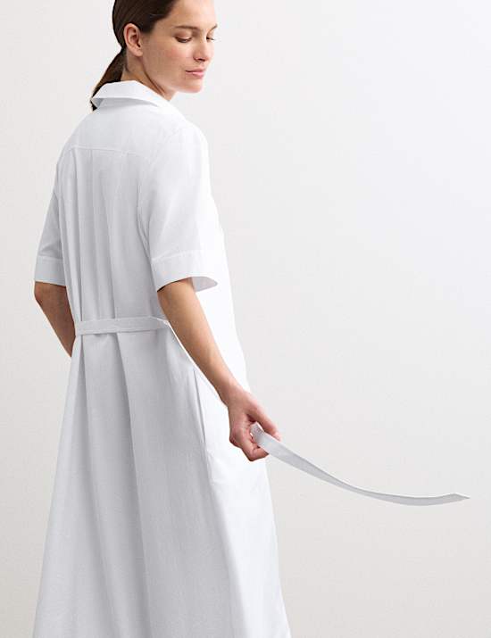 Pure Cotton Belted Midi Shirt Dress