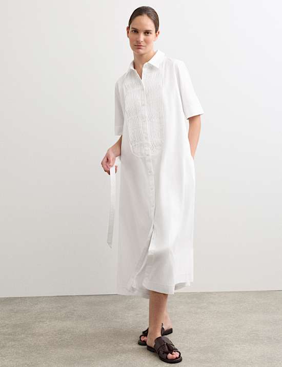 Pure Cotton Belted Midi Shirt Dress