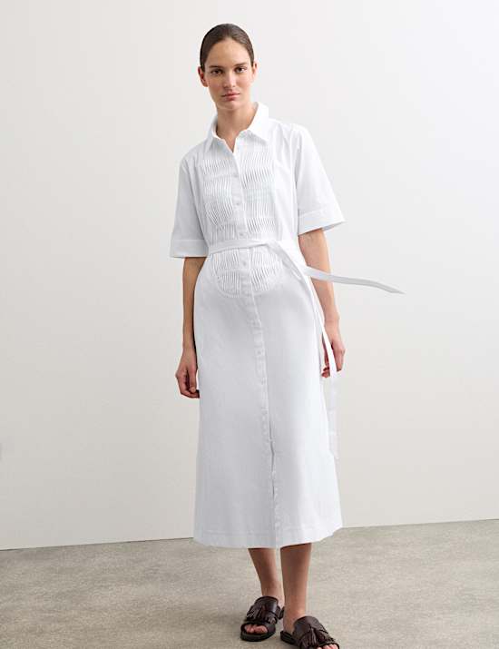 Robe-chemise 100 % coton avec ceinture