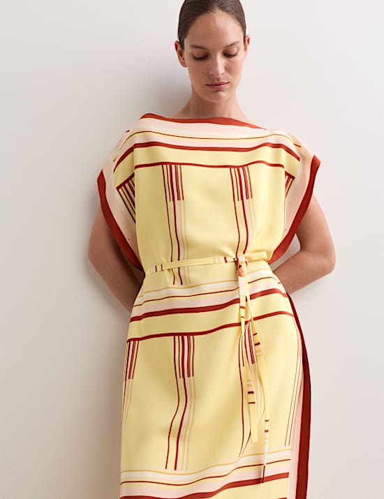 Pure Silk Printed Midi Column Dress