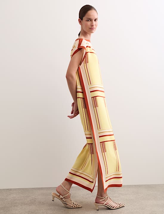 Pure Silk Printed Midi Column Dress