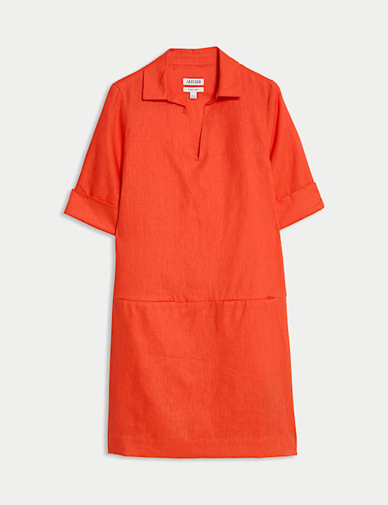 Robe tube 100 % lin longueur genou à col V