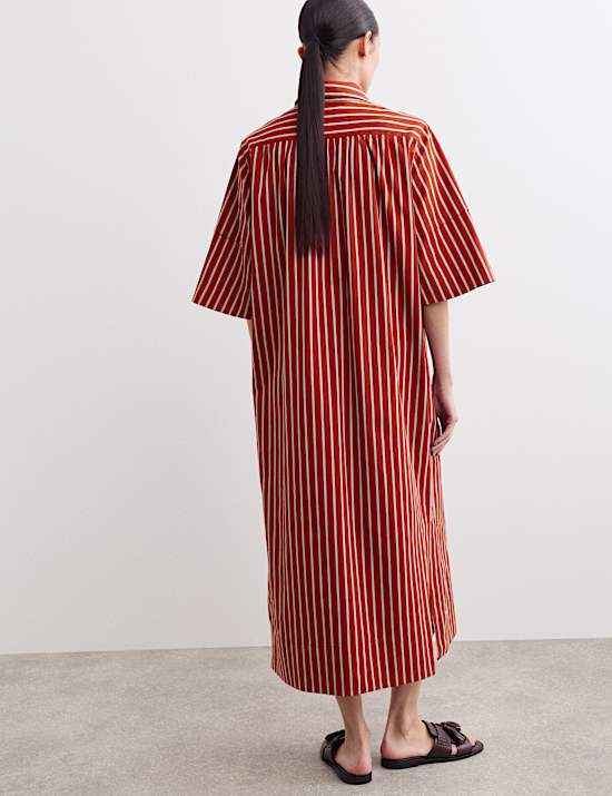 Pure Cotton Striped Midi Shirt Dress
