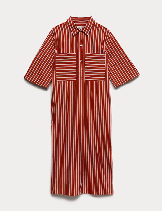 Pure Cotton Striped Midi Shirt Dress