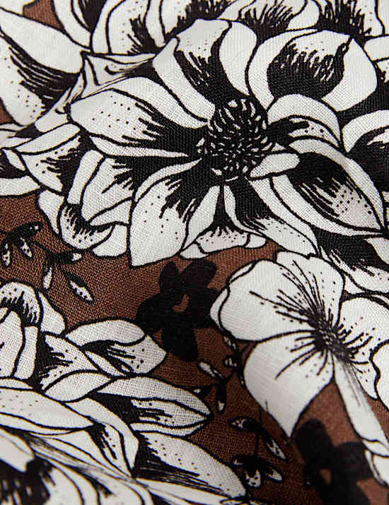 Robe chemise coupe courte 100&nbsp;% lin &agrave; motif fleuri