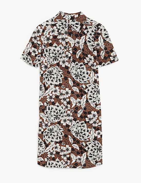 Robe chemise coupe courte 100&nbsp;% lin &agrave; motif fleuri