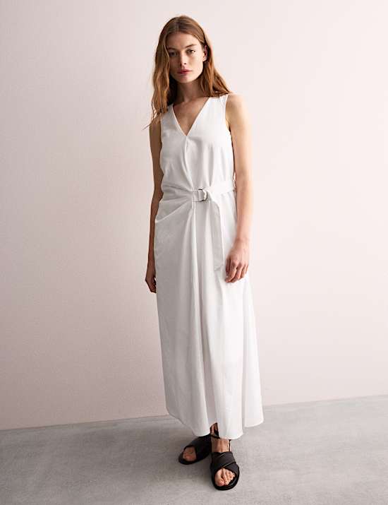 Zuiver katoenen midi-wikkeljurk met V-hals