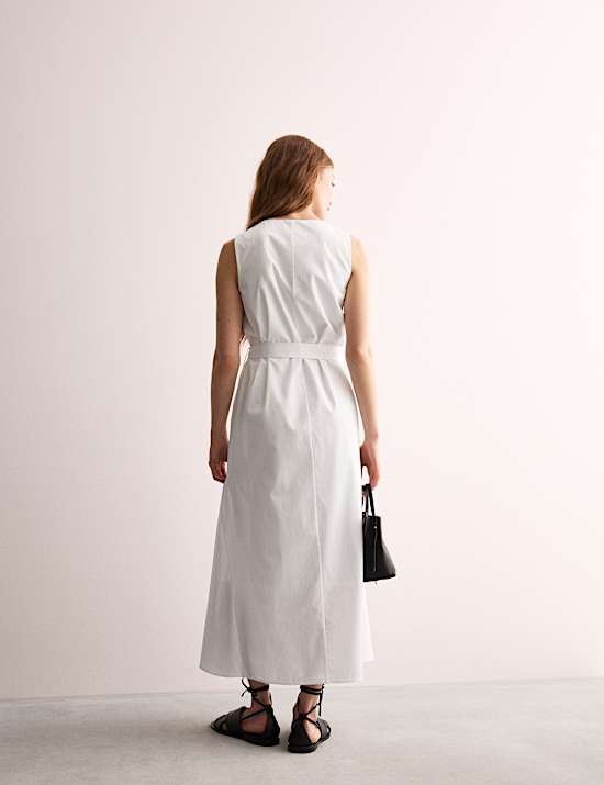 Zuiver katoenen midi-wikkeljurk met V-hals