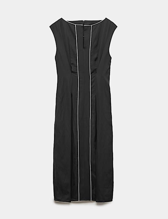 Robe coupe droite midaxi en satin avec lin