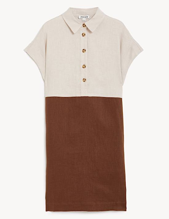 Pure Linen Colour Block Mini Shift Dress