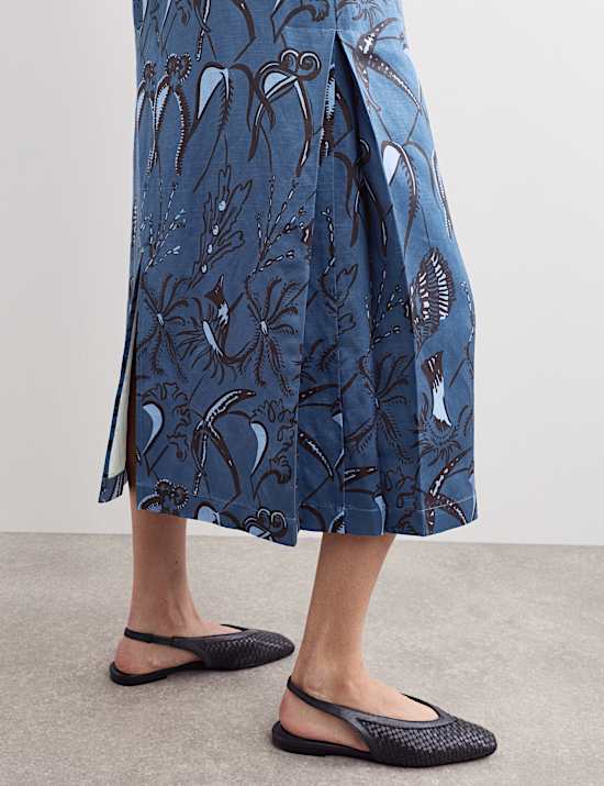 Sea Print Slash Neck Midi Column Dress