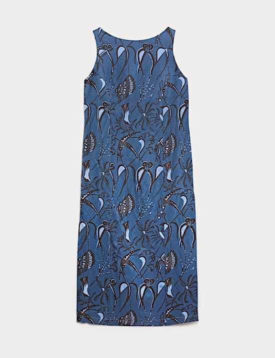 Sea Print Slash Neck Midi Column Dress
