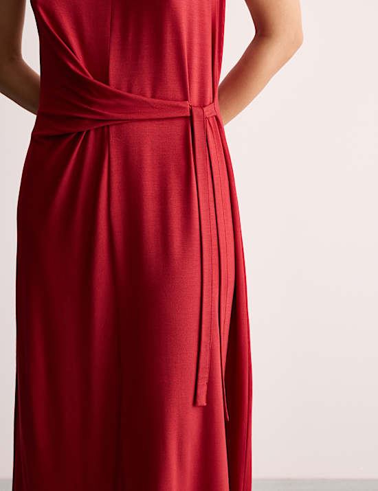 Robe midi en jersey à taille ajustée et nouée